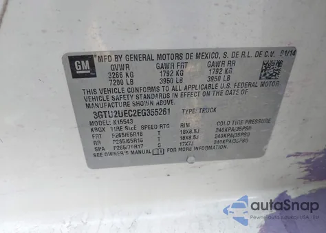 2014 GMC Sierra 1500 Sle from USA, damaged, VIN 3GTU2UEC2EG355261